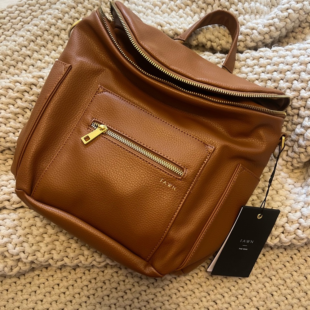 Fawn Design Tan Backpack with Gold Accents